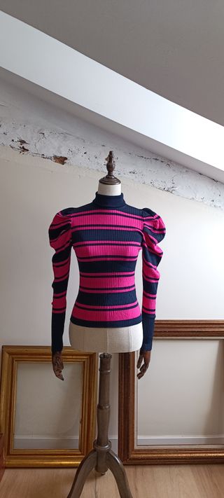 Jersey a rayas azul marino y fucsia