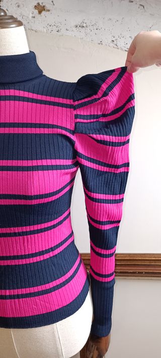 Jersey a rayas azul marino y fucsia