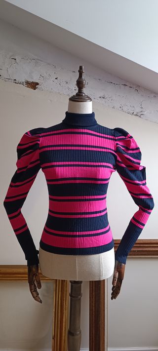 Jersey a rayas azul marino y fucsia