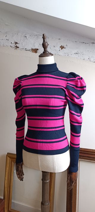 Jersey a rayas azul marino y fucsia