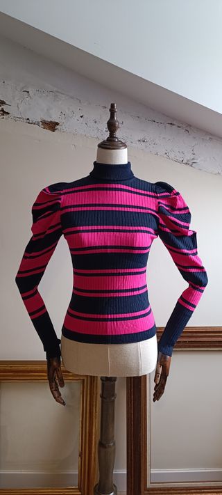 Jersey a rayas azul marino y fucsia