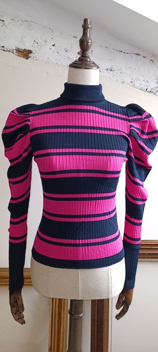 Jersey a rayas azul marino y fucsia