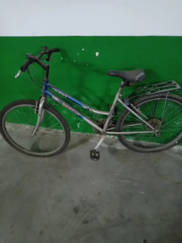 Bicicleta Trophy plateada y azul