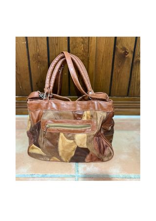 Bolso grande de piel patchwork vintage