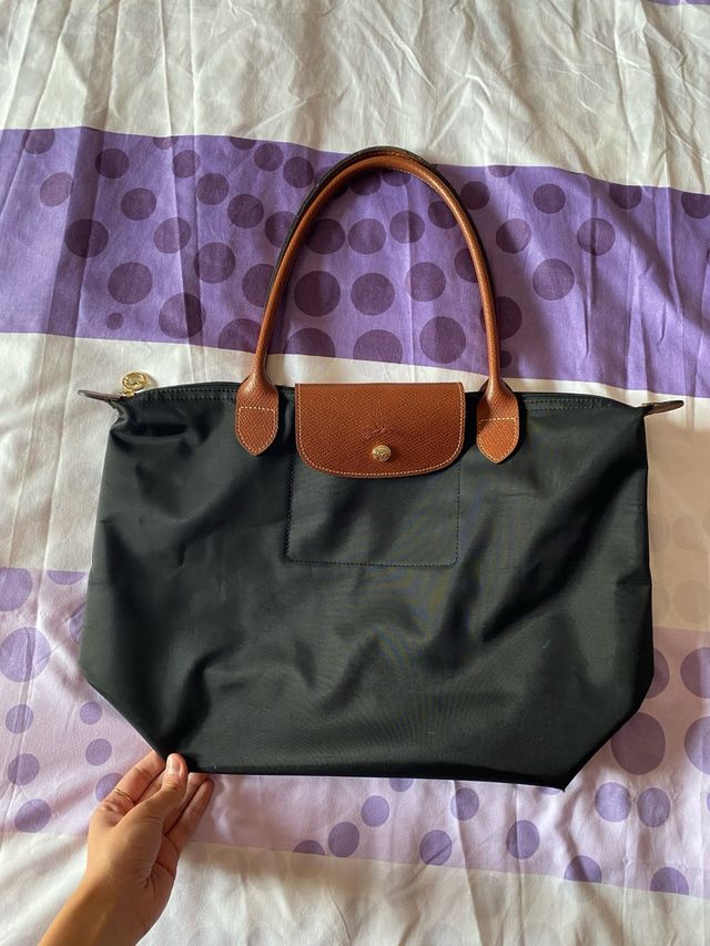 Bolso Longchamp L Negro Marrón Plegable
