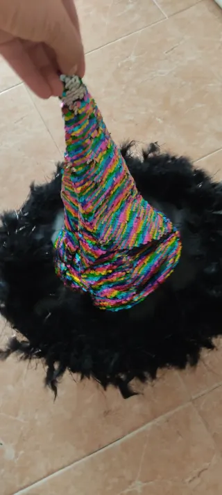 Sombrero de disfraz con lentejuelas y plumas niños