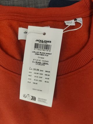 Sudadera Jack & Jones Naranja y Blanca