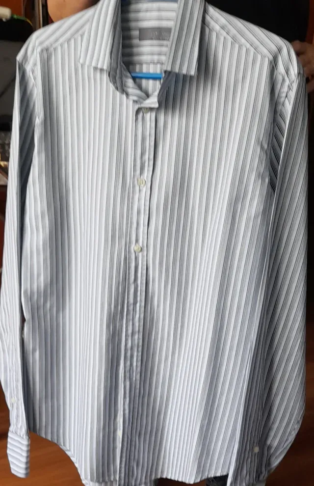 Camisa Zara Rayas Gris y Blanca Talla S