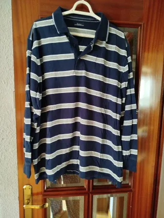 Polo Dustin Rayas Azul y Gris Manga Larga