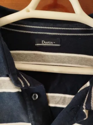 Polo Dustin Rayas Azul y Gris Manga Larga
