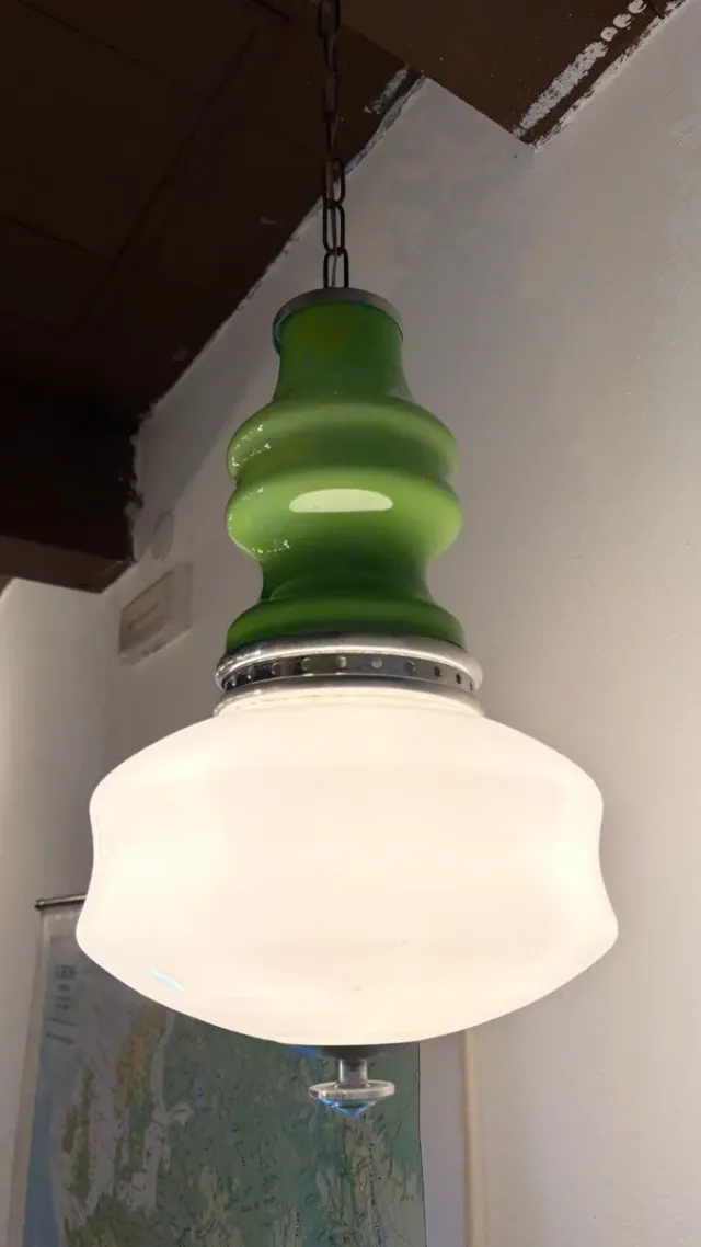 Lampada Murano anni '70 verde/bianca