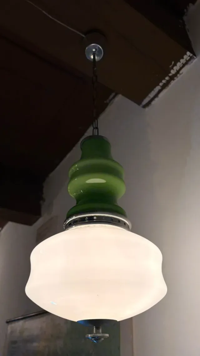 Lampada Murano anni '70 verde/bianca