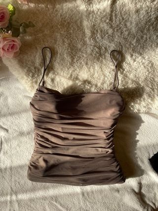 Top Zara donna drappeggiato marrone