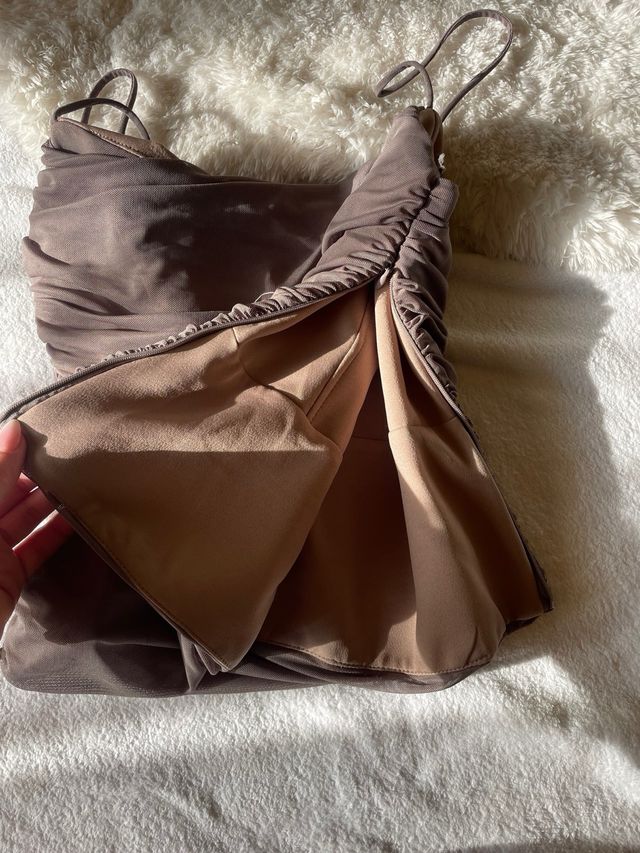 Top Zara donna drappeggiato marrone