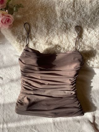 Top Zara donna drappeggiato marrone