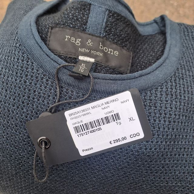 Maglione rag & bone 100% lana Merino blu XL