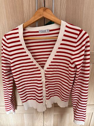 Jersey Stradivarius Rayas Rojo y Beige Talla S