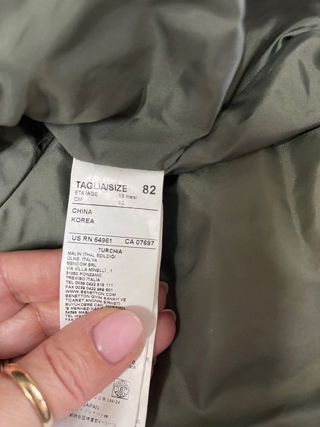 Piumino Benetton 18 mesi 82cm verde