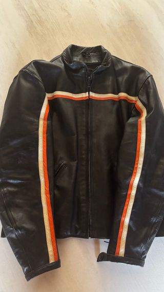 Giacca Moto Pelle Nera Arancione