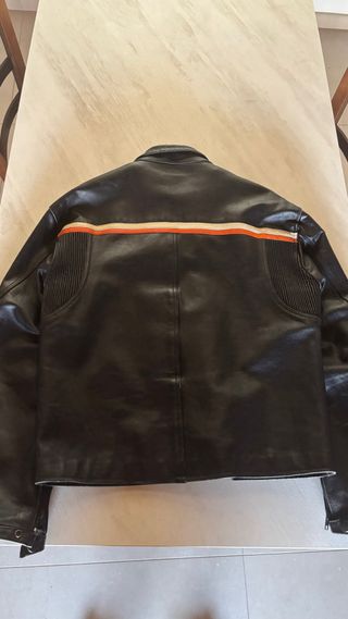 Giacca Moto Pelle Nera Arancione