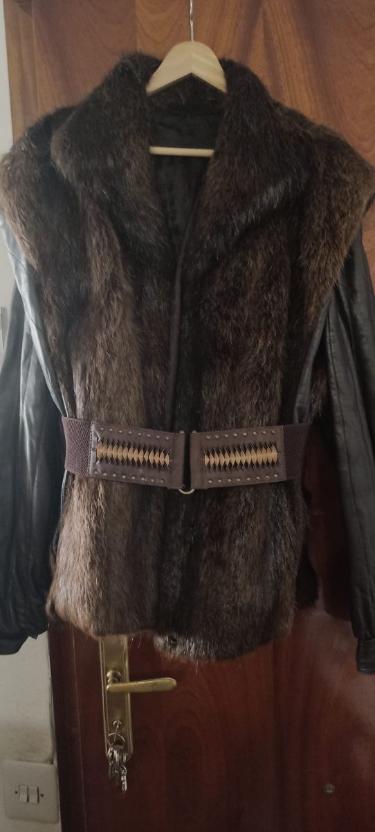 Chaquetón Piel y Cuero Marrón/Negro Talla L-XL