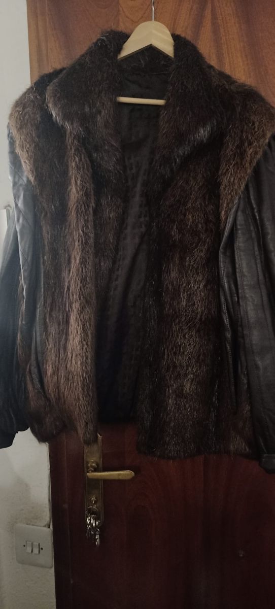 Chaquetón Piel y Cuero Marrón/Negro Talla L-XL