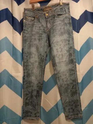 Pantalones Zara Estampado Floral Azul