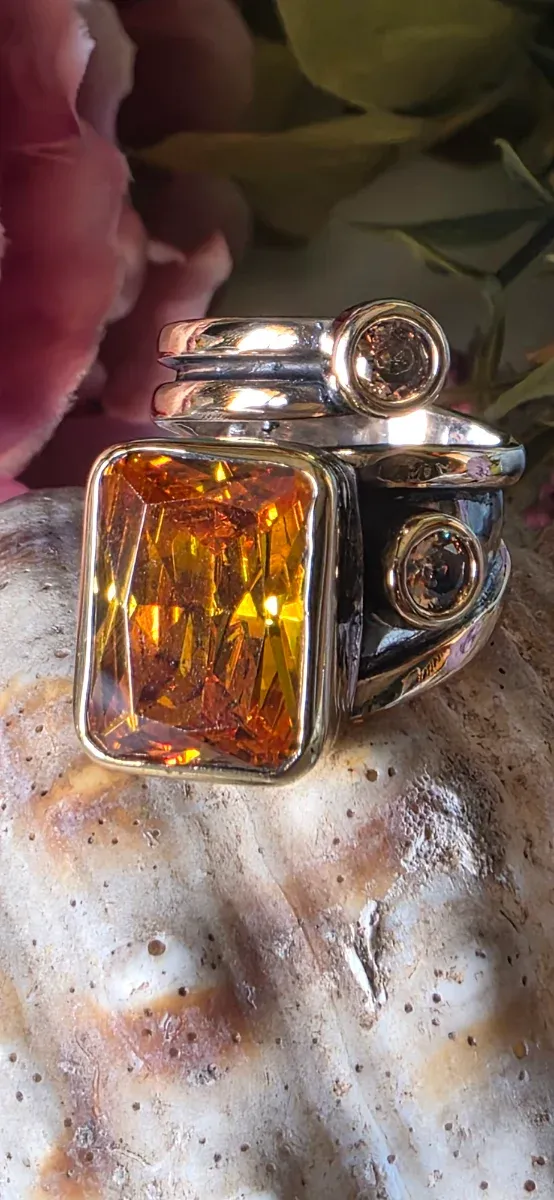 Anillo Plata Ley Sultan Naranja
