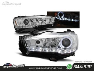 FAROS DELANTEROS OJOS DE ANGEL + LUZ DIURNA LED PARA MITSUBISHI LANCER