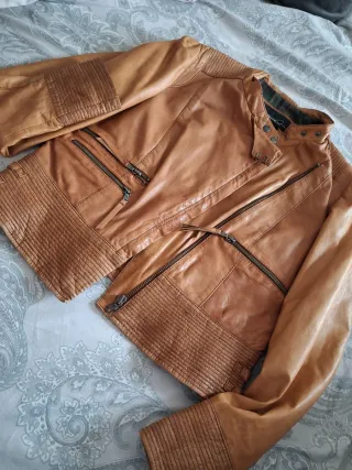 Cazadora Piel Mango Suit Marrón Talla M