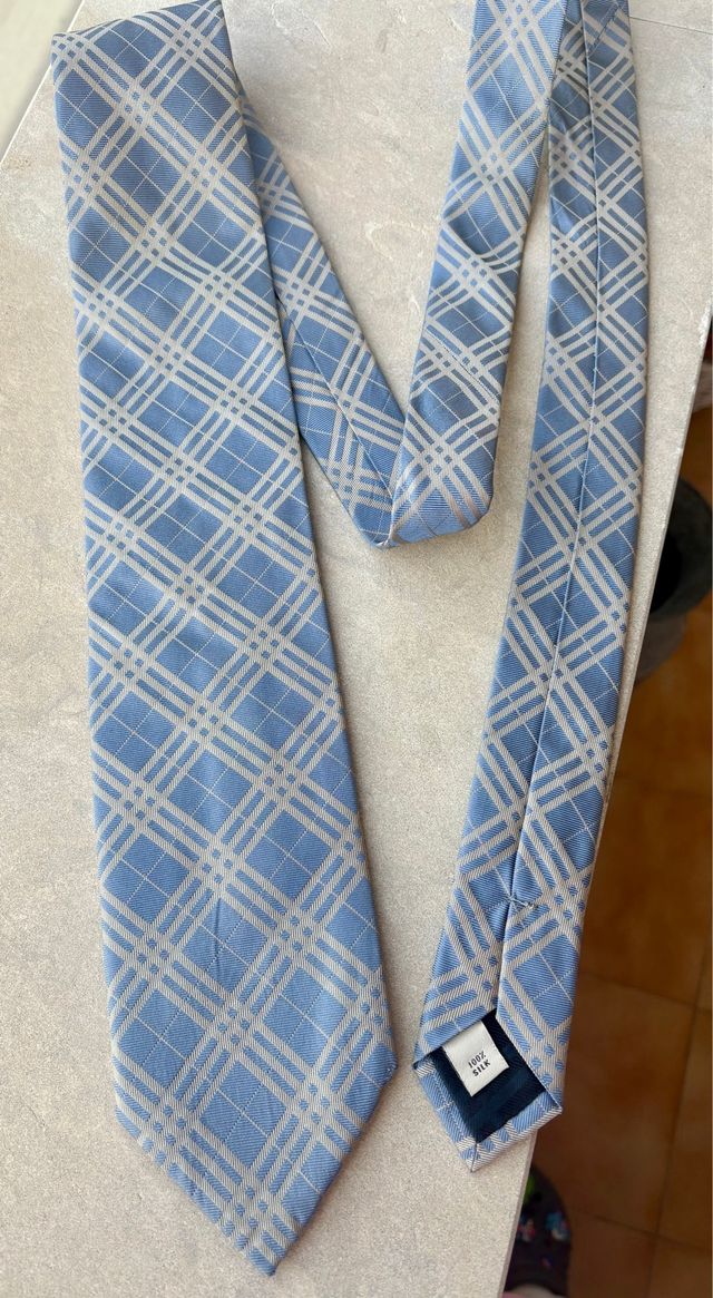 Corbata Burberry London Seda Azul Beige