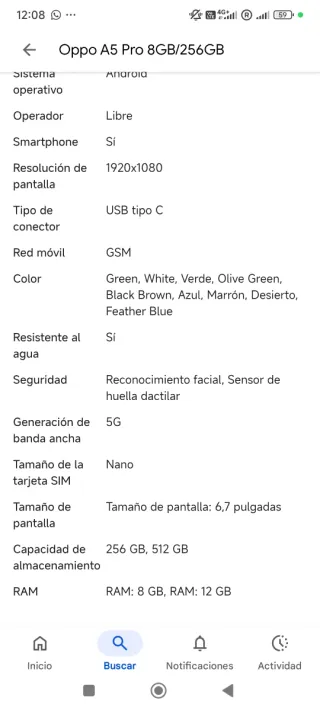 Oppo A5 Pro 5G Negro/Gris