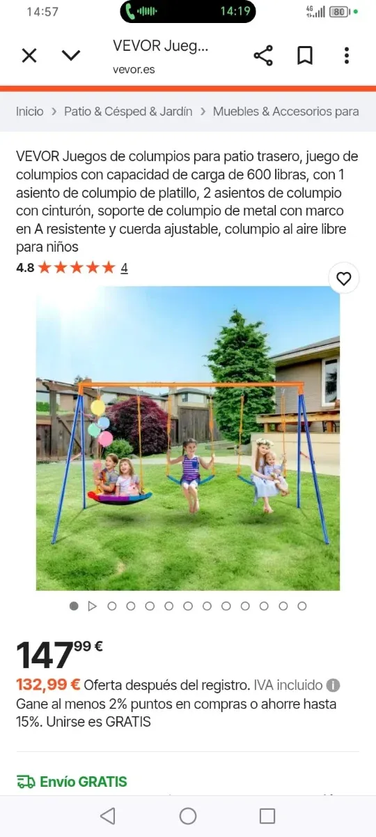 Columpio exterior VEVOR para niños sin estrenar.