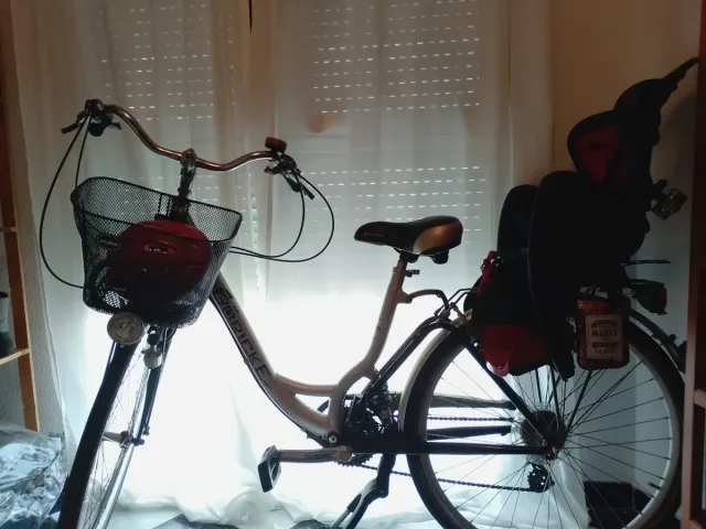 Bicicleta con cesta y sillín infantil