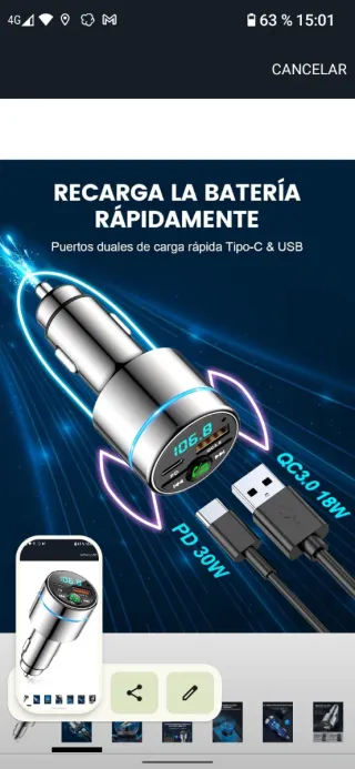 Transmisor FM Bluetooth5.3Coche Mechero metal 30W
