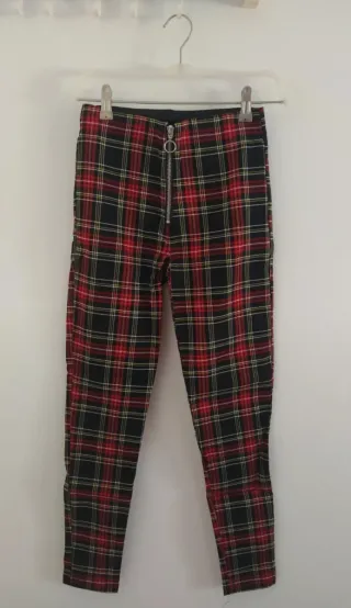 Pantalón Skinny Cuadros Escoceses Cremallera