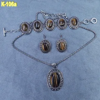 Conjunto Bisutería Vintage Marrón y Plateado