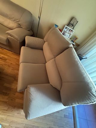 2 Sofás de tela de Microseude Beige (3 y 2 Plazas)