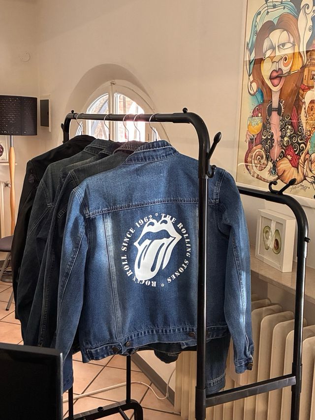 Giubbotto Jeans Rolling Stones Stampa Logo