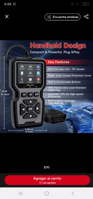 Escáner OBD2 para Vehículos,diagnóstico y borrado.