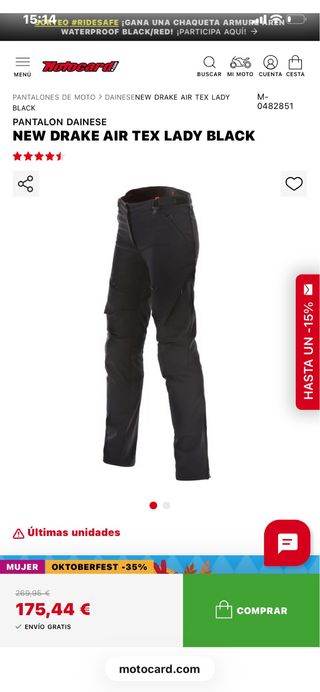 Pantalón Dainese New Drake Air Tex Lady Talla 42, 