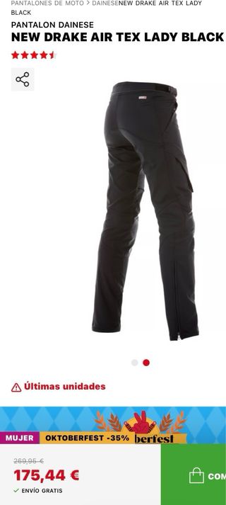 Pantalón Dainese New Drake Air Tex Lady Talla 42, 