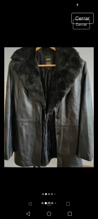 Chaquetón Piel Mango Negro con Cuello de pelo