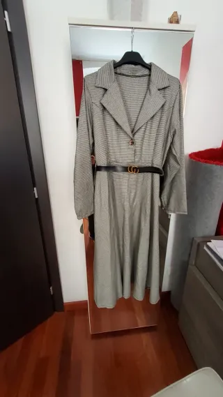 Abito lungo fantasia grigio e nero