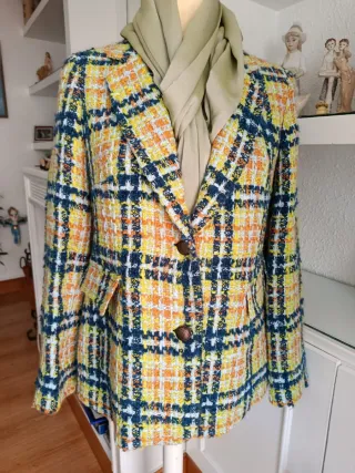 Chaqueta tweed cuadros multicolor