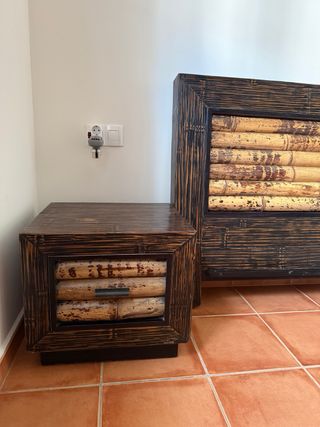 Cabecero y Mesitas de Noche Madera Bambú