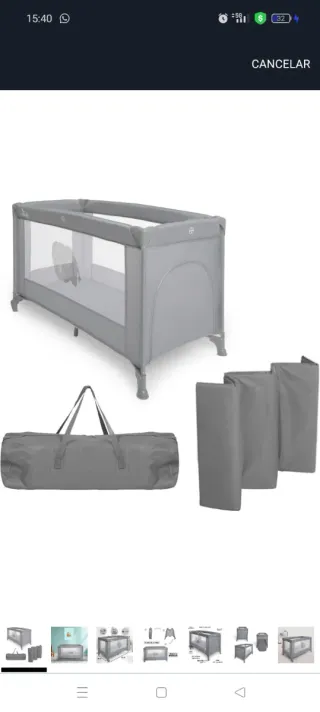 Cuna de viaje y parque para bebés gris