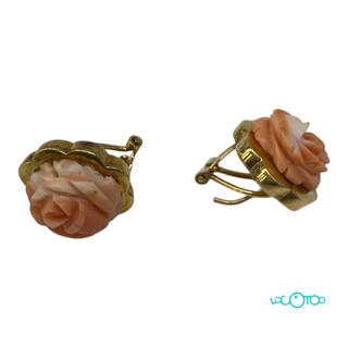 Pendientes Oro 18k Flor Coral Rosa