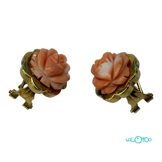 Pendientes Oro 18k Flor Coral Rosa