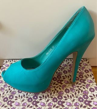 Zapatos de tacón peep toe verde azulado talla 37